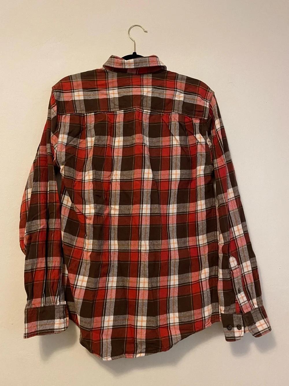 Faded Glory Red Orange and Brown Plaid Button-Down Shirt - Picture 2 of 5